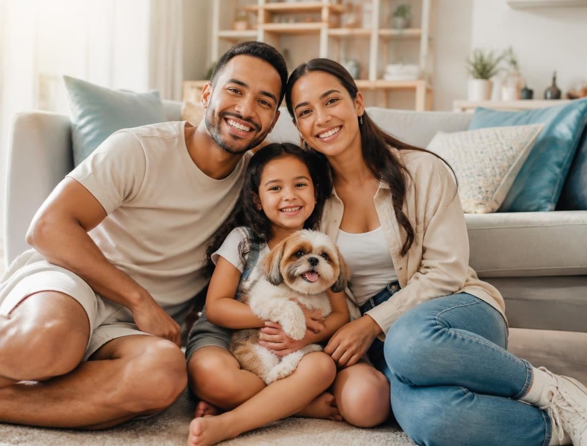 Família tranquila em casa protegida